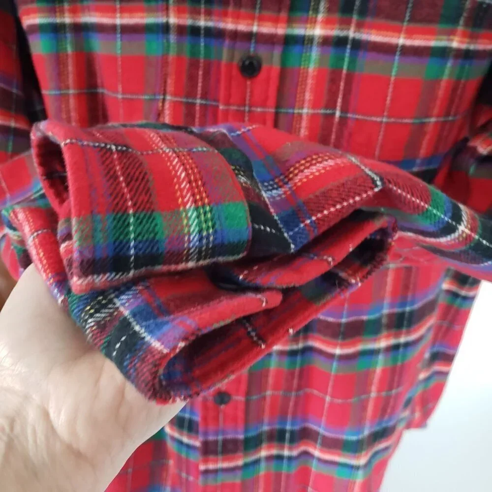Vtg Polo Ralph Lauren Men's LG Red Plaid Flannel Long Sleeve Work Shirt Gorpcore